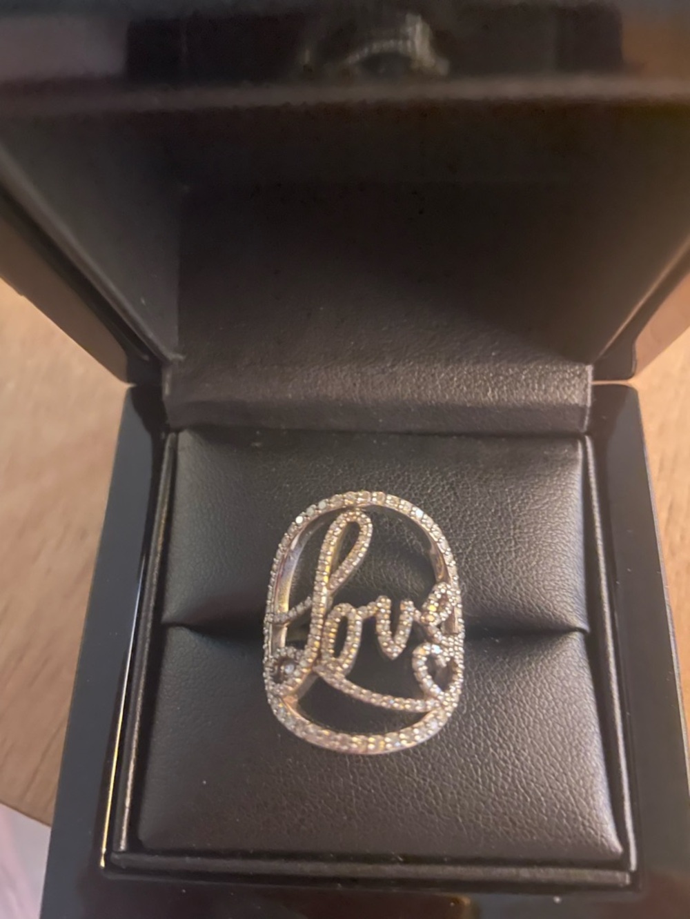Sheryl Lowe Love Script Pavé Ring in Silver 7